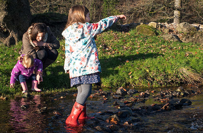 children playing in the river