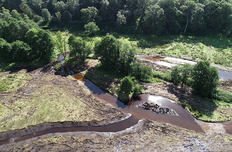 aerial view of river restoration features