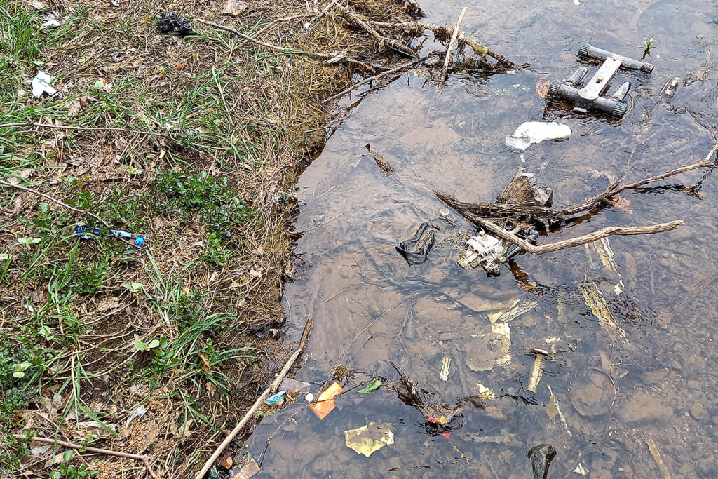 litter in a river
