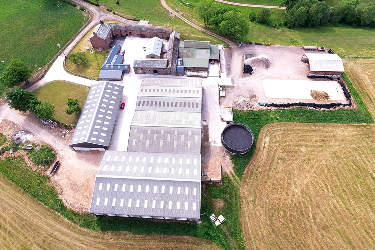 Arial photo of farm buildings